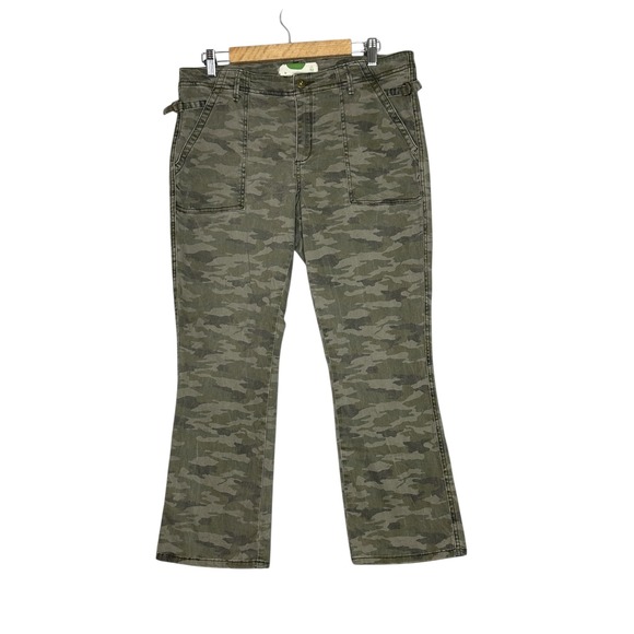 Anthropologie Womens Camo Cropped Flare Pants 32 Utility Pockets Green - Picture 4 of 13